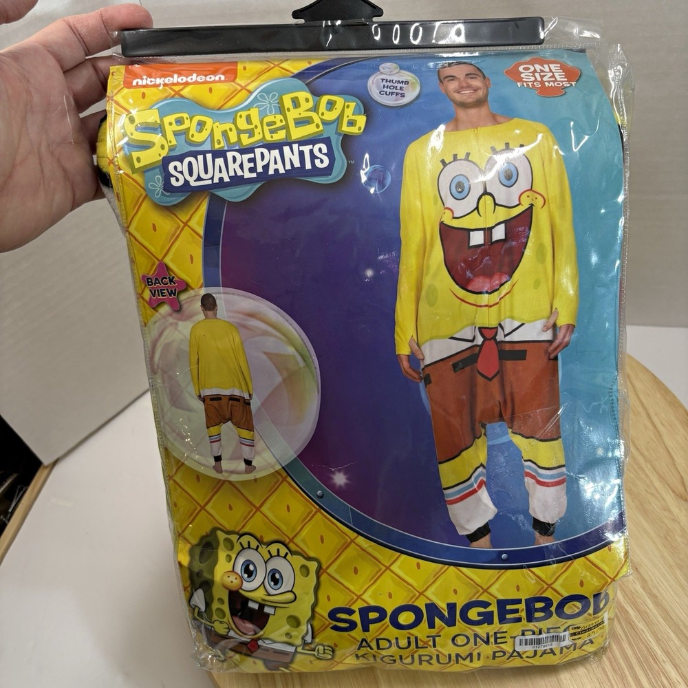 SpongeBob One-Piece Pajamas Fleece One Size Halloween Costume Set w Spatula